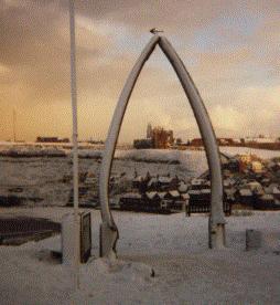 [Photo of Whitby's Whalebone Arch.] 